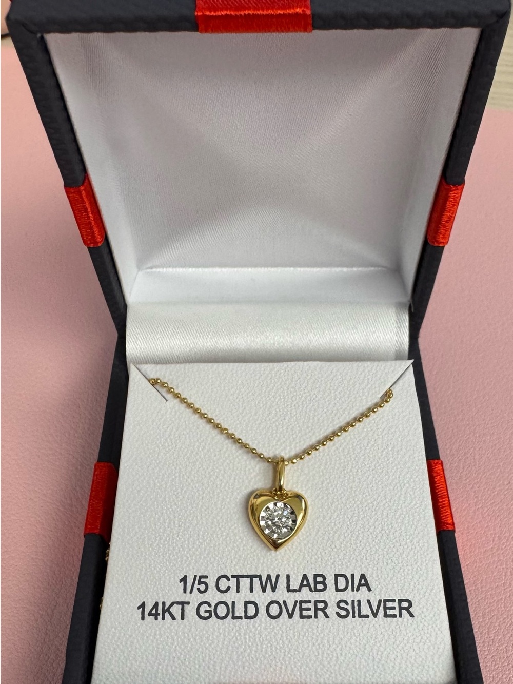Gold Heart Pendant Necklace with Lab-Created Diamond Accent